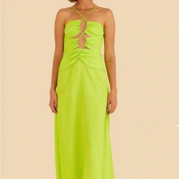 green emerald velvet dress Green Delicate Tapestry Euroflax Premium Linen Midi Dress  FARM Rio